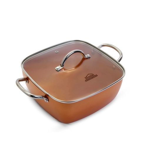 Olla 24 cm Cuadrada Cobre Tapa Vidrio Ceramica