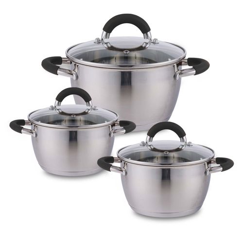 Set x 3 Ollas Con Tapa Acero Inoxidable 18cm - 20cm - 24cm