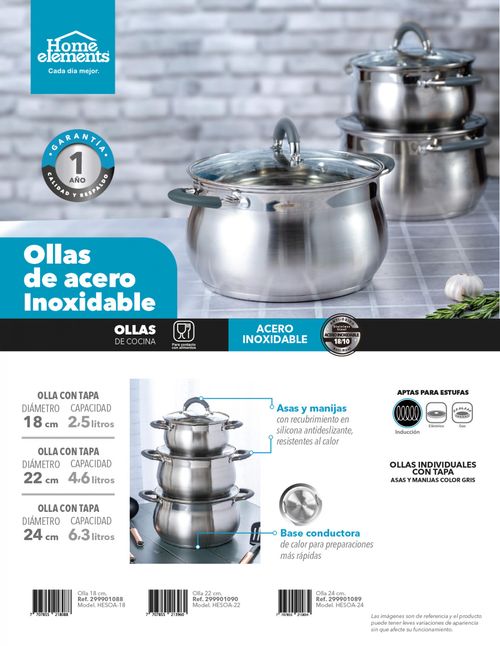 Olla con Tapa 18 cm Acero Inoxidable - Gris