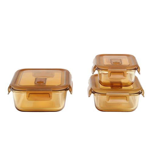 Set X3 Recipientes Rectangulares Con Tapa