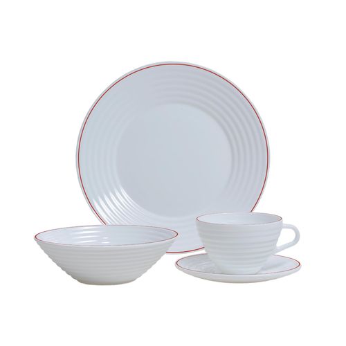 Vajilla Ondas Borde Rojo
