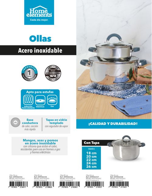Olla con Tapa Acero Inoxidable 24 cm