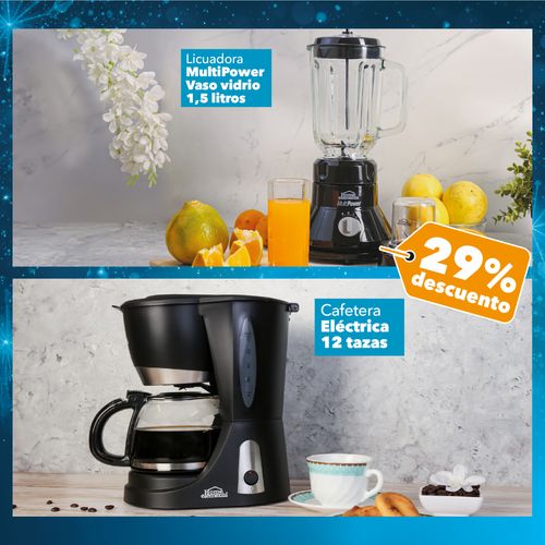 Licuadora Jarra de Vidrio con Choper + Cafetera Electrica 12 tazas